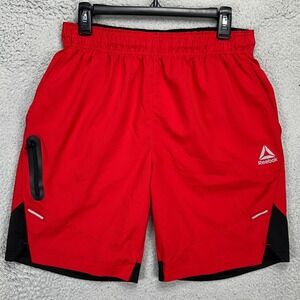 Reebok Men Athletic Shorts Medium Red Black Drawstring Logo Gym Exercise Running